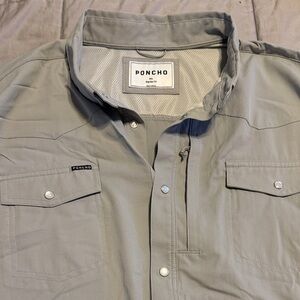 Poncho Men's Gray Casual Button Down Shirt